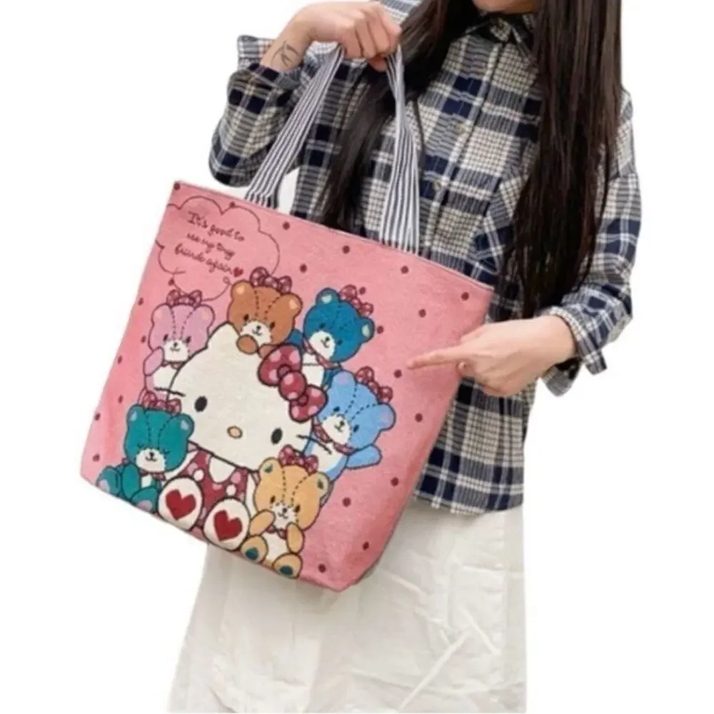 Sanrio Hello Kitty & Teddy Bears Large Zip Canvas Tote Bag